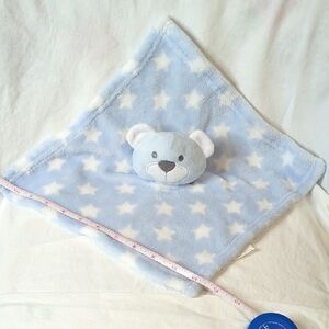 Swiggles Blue White Bear Stars Baby Security Blanket Lovey  11" x 12"